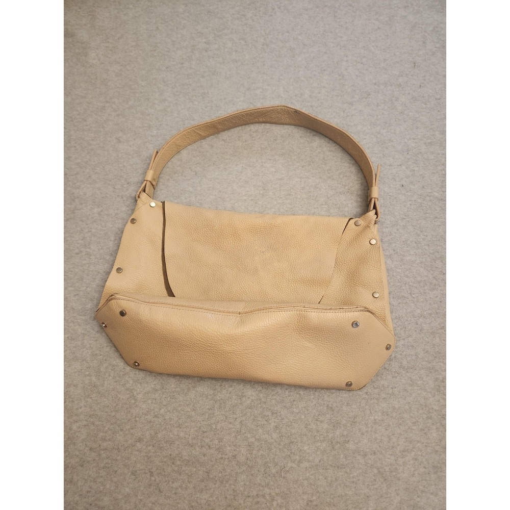 Lia Numa Leather Shoulder Hobo Bag Beige Tan Pebbled Made in Italy Rivet Flaw